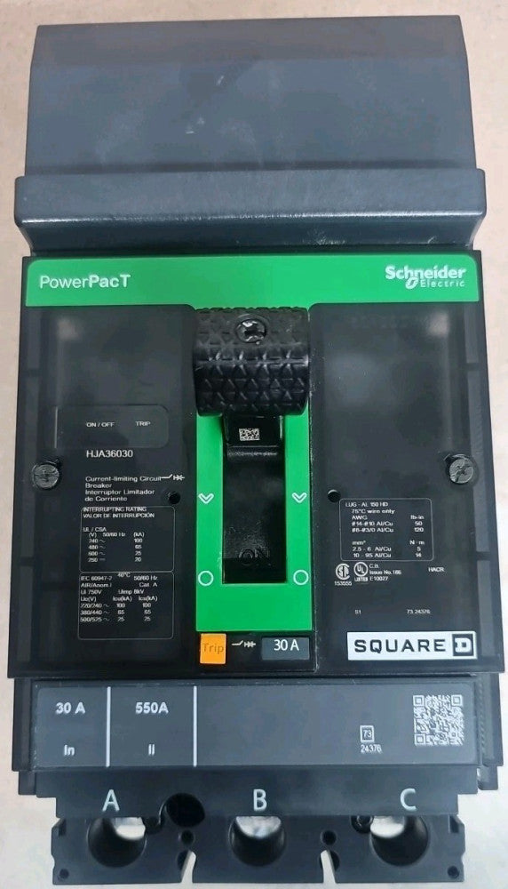 Square D HJA36030 3 Pole 30 Amp 600 Vac I-Line Circuit Breaker NTO