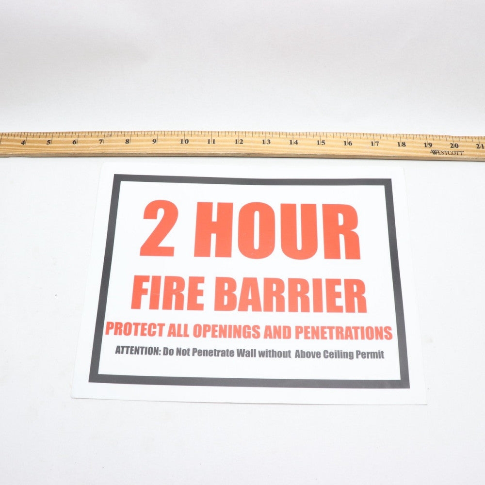 2 Hour Rated Fire Barrier Adhesive Sign 8-1/2" x 11"