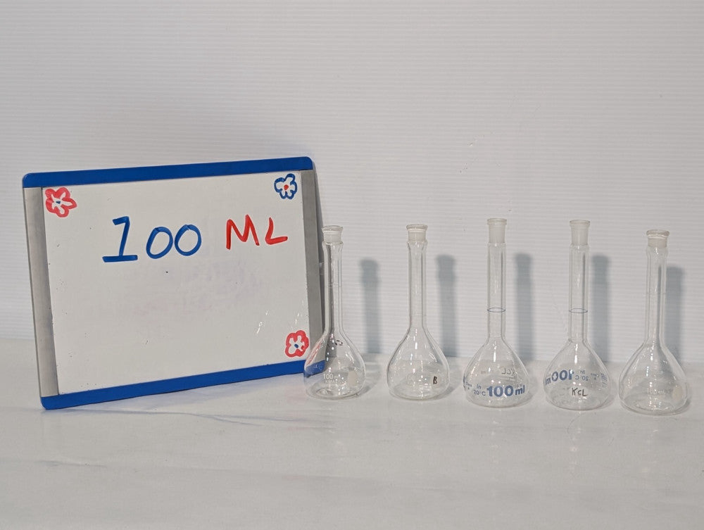 Lot of 5 Kimax & Lutz 100mL Volumetric Flask, (3) 28014-100 & 2 Lutz 100mL