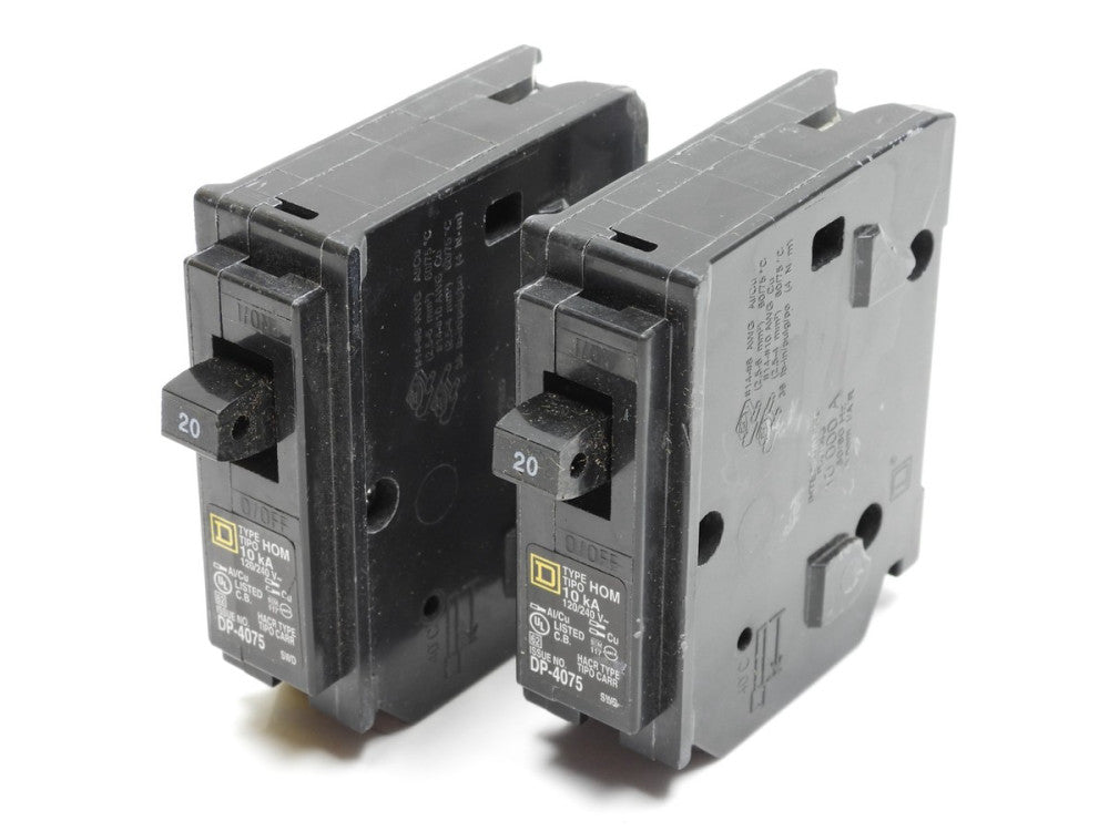 (Lot of 2) 20A Homeline Circuit Breaker 1 Pole Plug On HOM