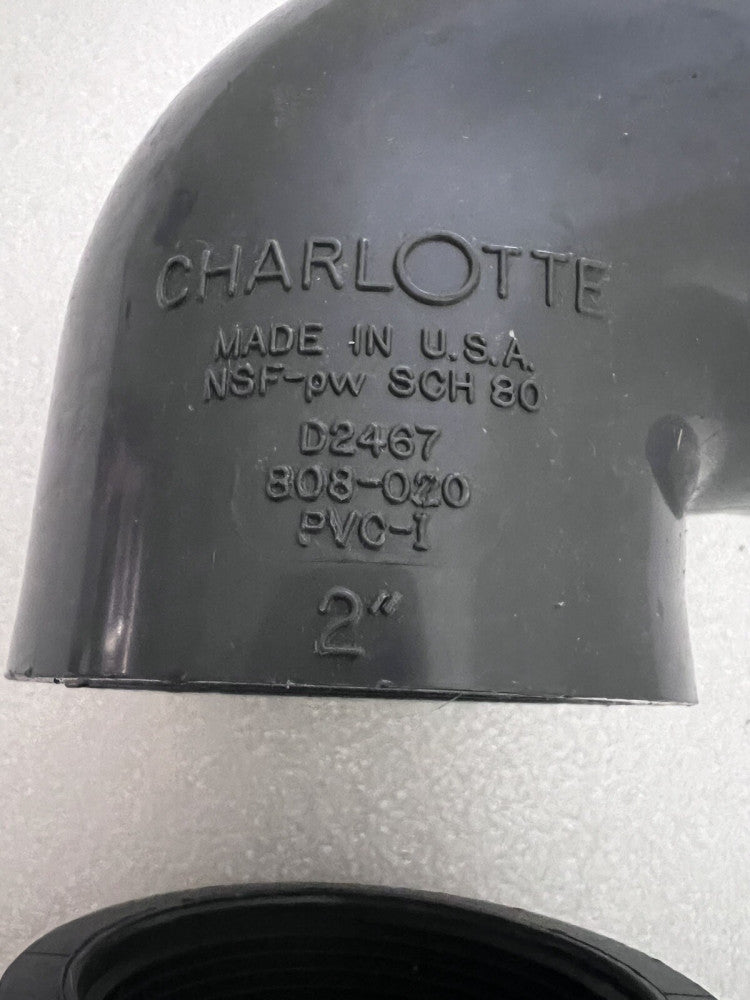 2- Charlotte 2" Gray PVC 90 Degree Elbow Female Threaded Sch 80
