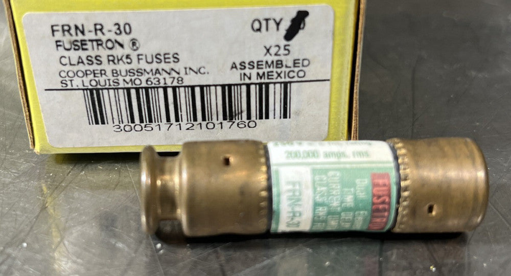 NOS BUSS BUSSMAN FRN-R-30 30A A 30 AMP 1/2" X 2" 250V TIME DELAY FUSE HRCI-R USA