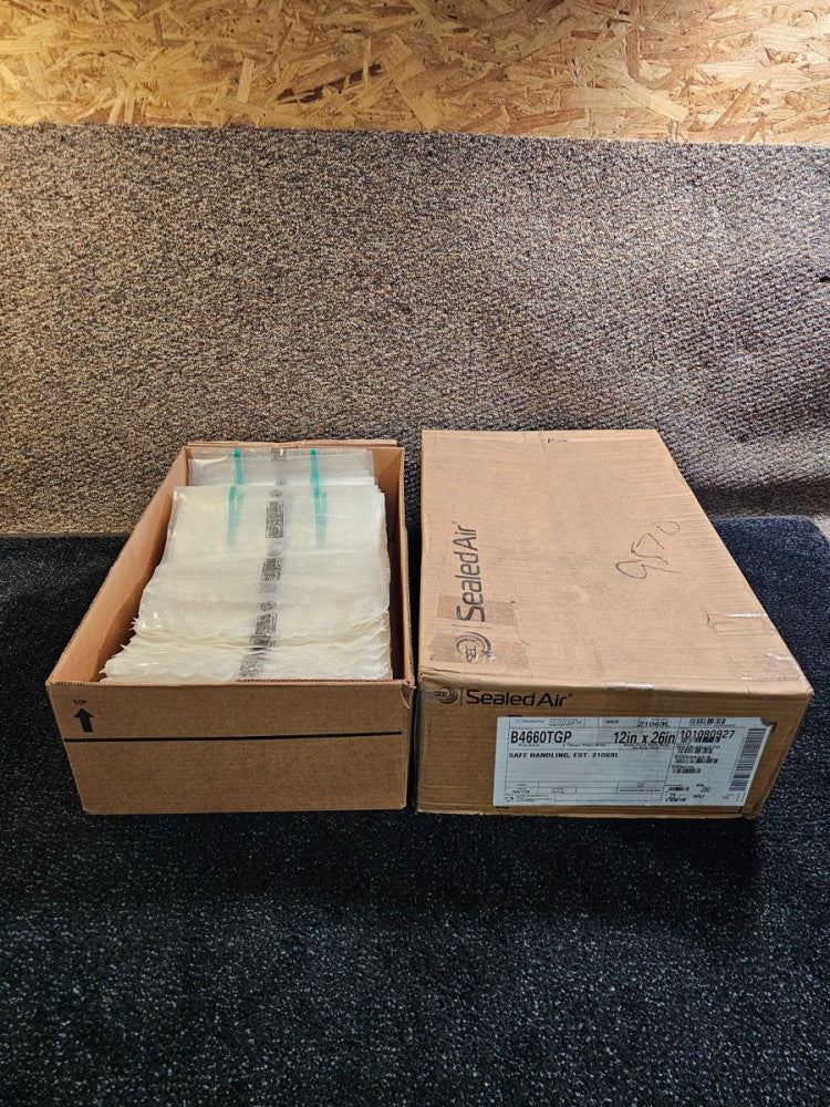 (QTY 250)Sealed Air B4660TGP 12"x26" 2 Tapes Plain Side Food Safe Handling Clear