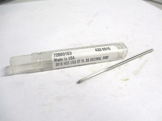 (72009103) 0.091" x 3/4" x 3" OAL 4-Flute Straight Shank HSS Chucking Reamer 