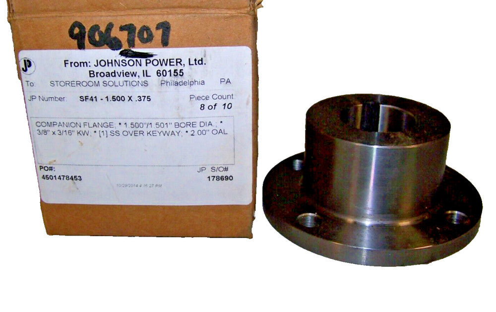 NEW COMPANION FLANGE 1.500" BORE DIA 3/8" x 3/16" KW SS OVER KEYWAY 2.00" OAL
