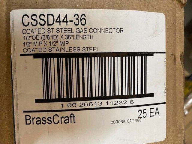 (25 PACK) BrassCraft ProCoat Stainless Steel Gas Appliance Connector 36' (NEW)