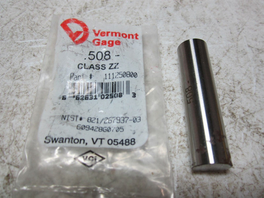 Vermont Gage (111250800) 0.508 Diameter Class ZZ Pin Gage