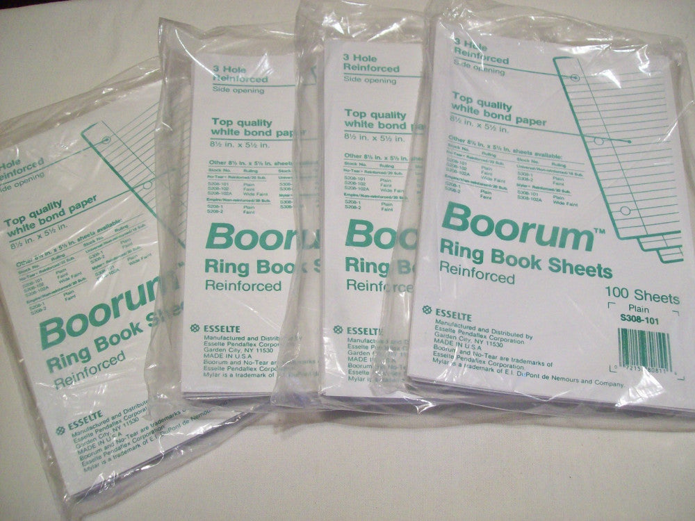 Boorum Memo Ring Book Sheets Almost 400 Plain (no lines) 3Hole Punched 8.5x5.5”