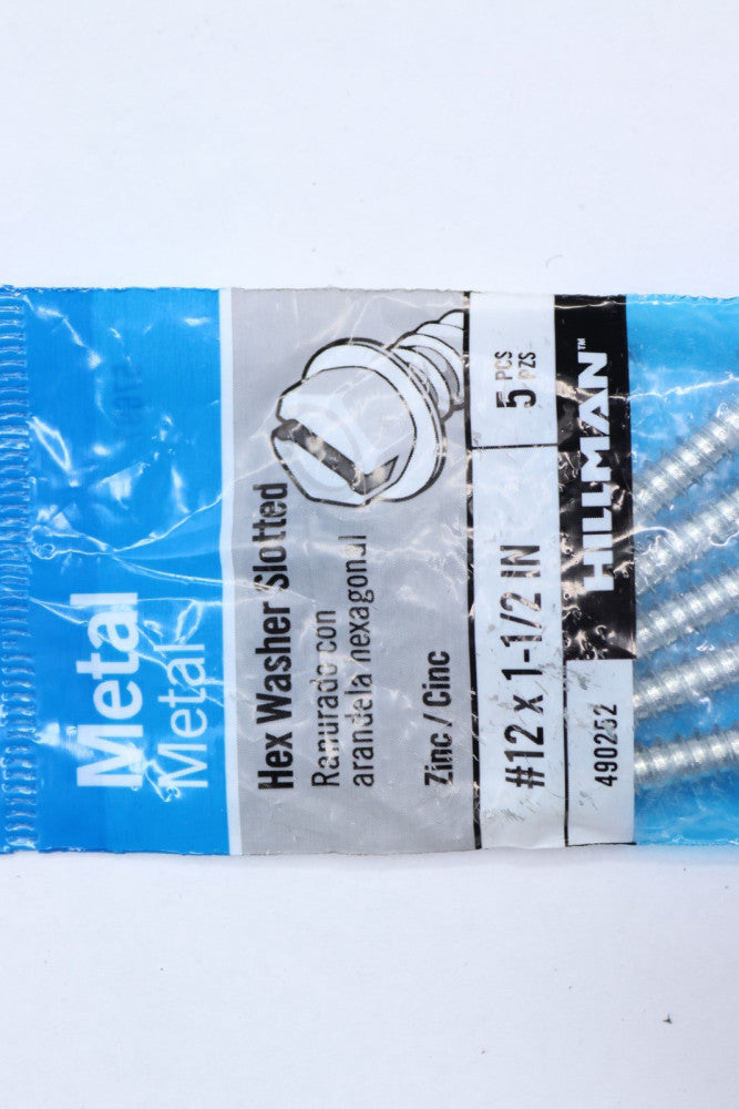 (5-Pk) Hillman Hex Washer Head Sheet Metal Screw 12 x 1-1/2" 490252