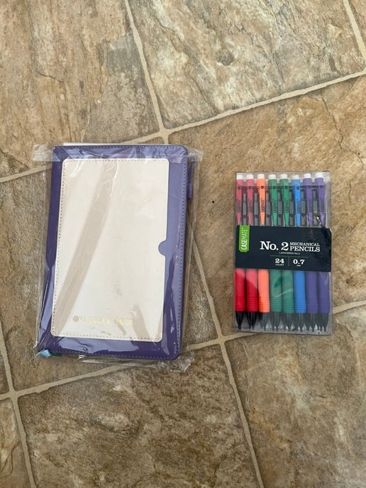 24ct Mechanical Pencils and Pu Leather Monthly & Weekly Life Planner