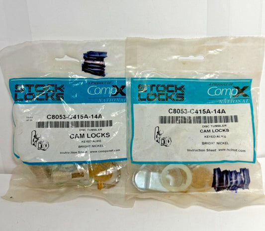 (Lot of 2) CompX C8053-C415A-14A Disc Tumbler Cam Locks Keyed Alike Brt Nickel