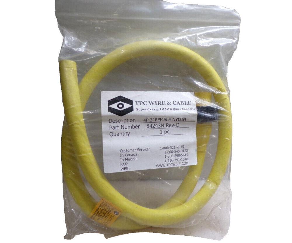 NEW TPC WIRE & CABLE 84243N FEMALE PLUG 4 PIN  3 FT  600V  12 AWG 