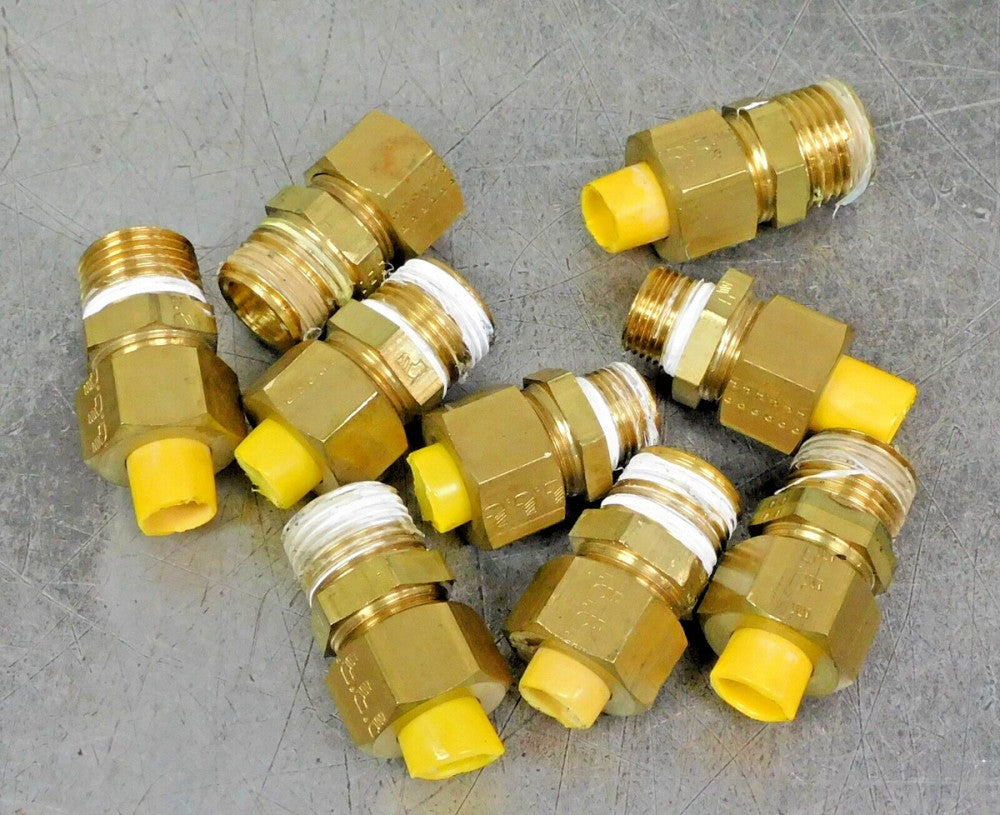 Parker Brass Flared 1/2 Tube Fitting Two-3/8" & Seven-1/2" NPT Fittings Lot of 9