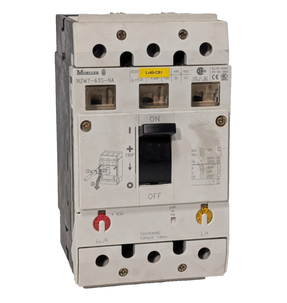 Moeller NZM7-63S-NA Molded Case Circuit Breaker 600VAC, 3-Pole