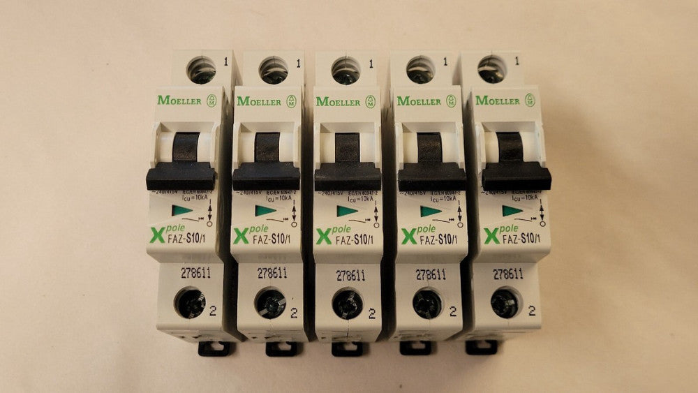 New Lot Of 5 Moeller X Pole FAZ-S10/1 Circuit Breakers