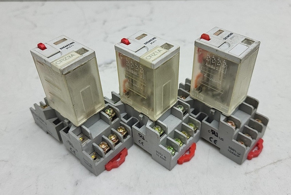 3 Pack Siemens 3TX7111-3PC03 & 3TX7144-1E5 Relay W/Base 24VDC Coil 10a *USED 