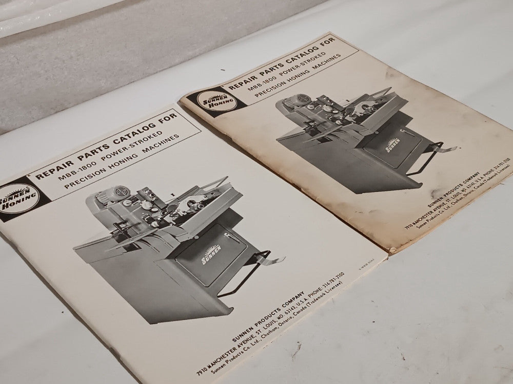 Lot of 2 Sunnen Honing MBB1800 Power Stroke Machine Repair Parts Catalogs