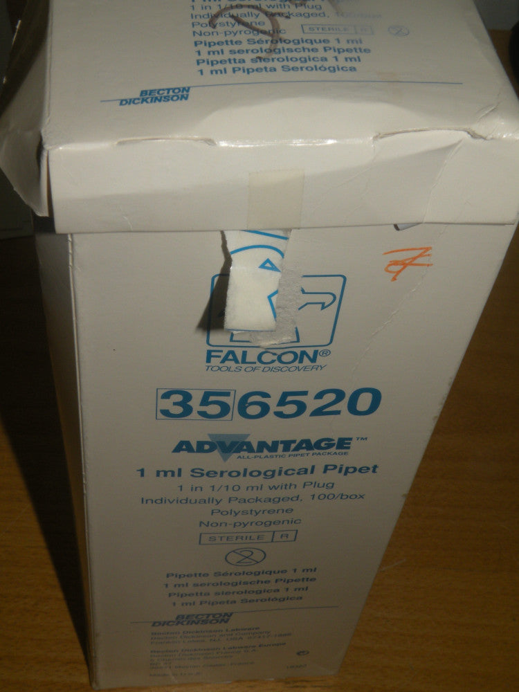 Case of 100 Falcon Serological Pipets Polystyrene 1 ml  pipette  356520