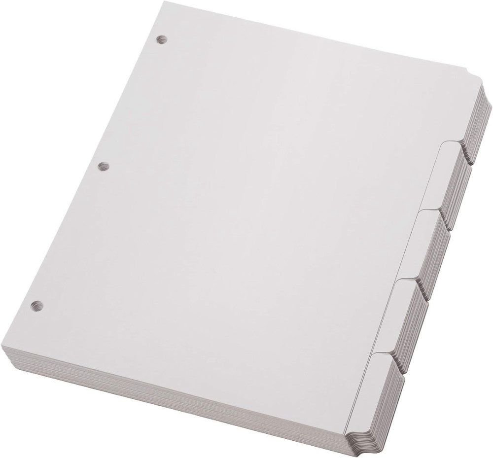 Blank Write on Binder Dividers, 1/5 Cut Tabs, 3 Hole Punch Dividers in 5 Tab Set