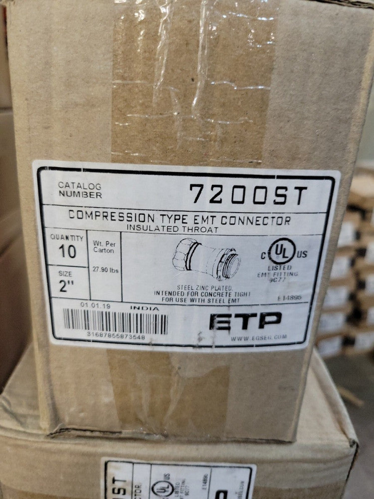 1 BOX OF 10-  ETP 7200ST COMPRESSION TYPE EMT CONNECTOR 2" INSULATED NEW OLD STK