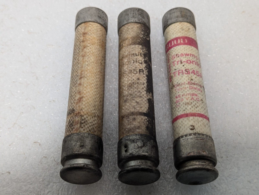Lot of 3 Gould Shawmut TRS45R Time Delay Dual Element Fuses, 45A, 600vac, RK5