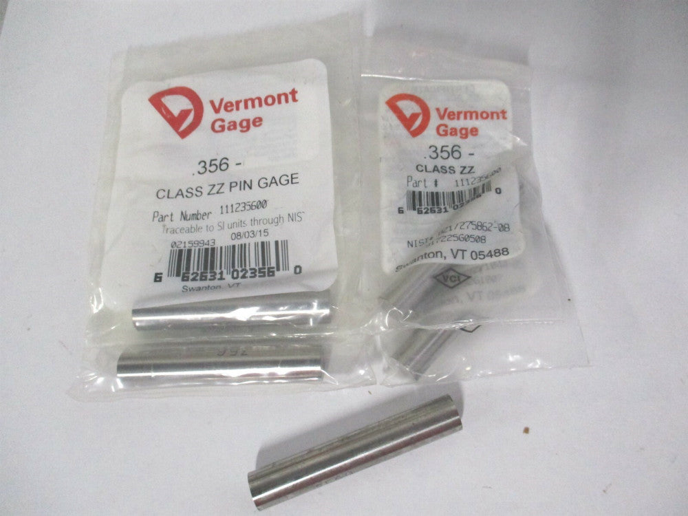 Vermont Gage (111235600) 0.356" Diam Class ZZ Minus Plug & Pin Gage - Lot of 5