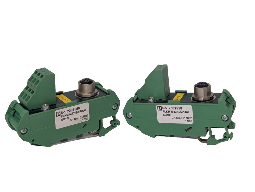 Lot of 2: Phoenix Contact FLKM-M12/B/5P/4A/SO106 Interface Modules, 2301558