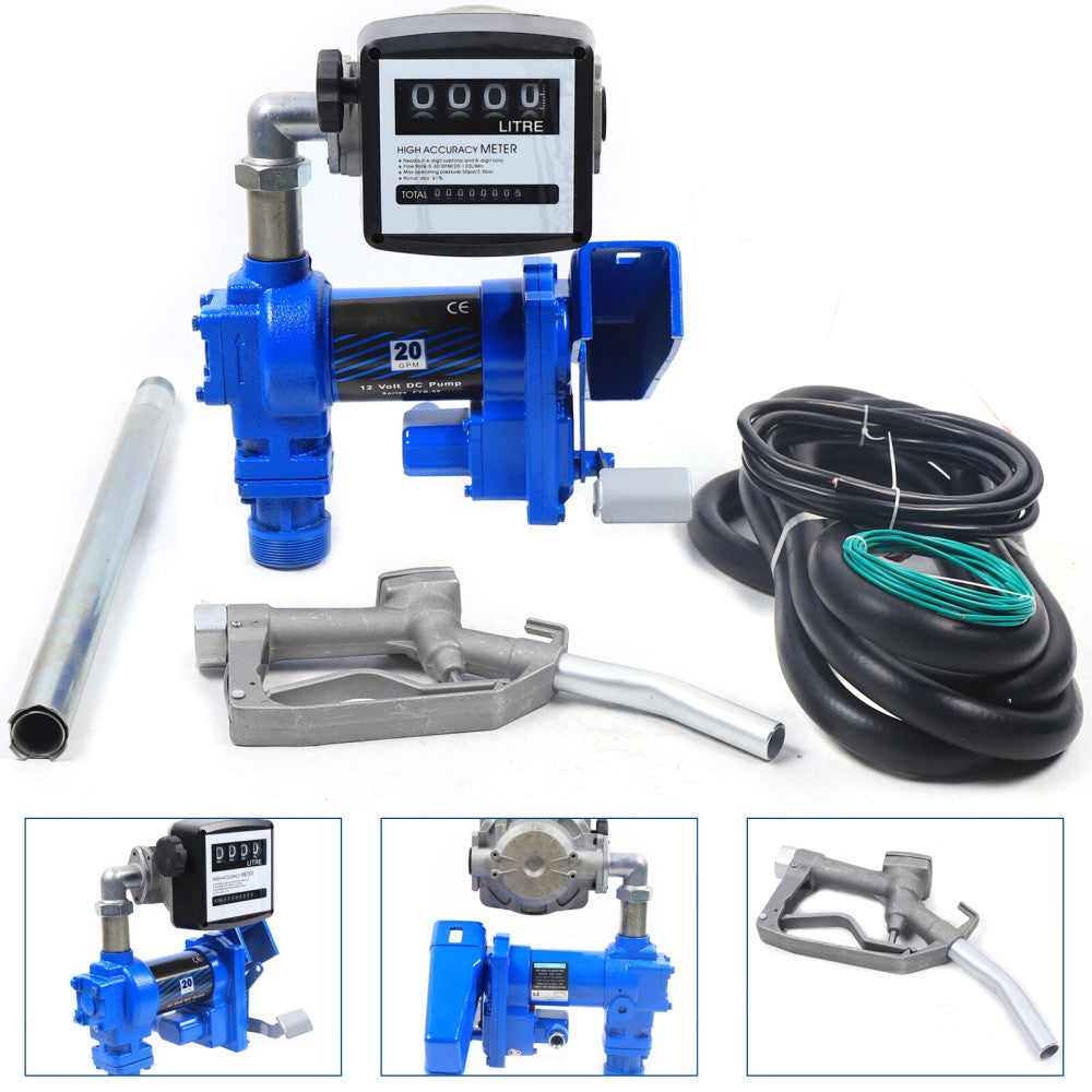 12V Fuel Transfer Pump Gasoline Anti-Explosive 20GPM with Nozzle Meter 265W US