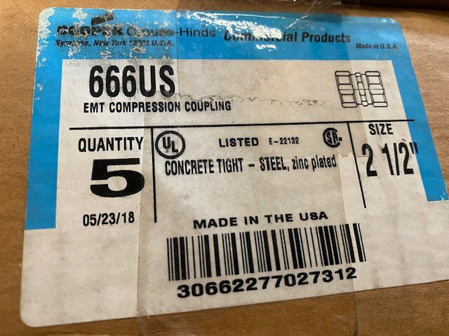 (5) Crouse 666US Electroplated Zinc Malleable Iron Threadless Thin Wall Coupling