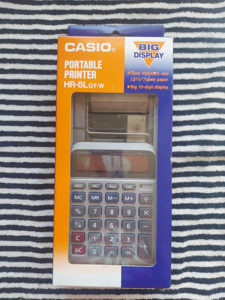 Casio Portable Printer Big Display Calculator HR-8LGY-W 2 Way Power Decimal 