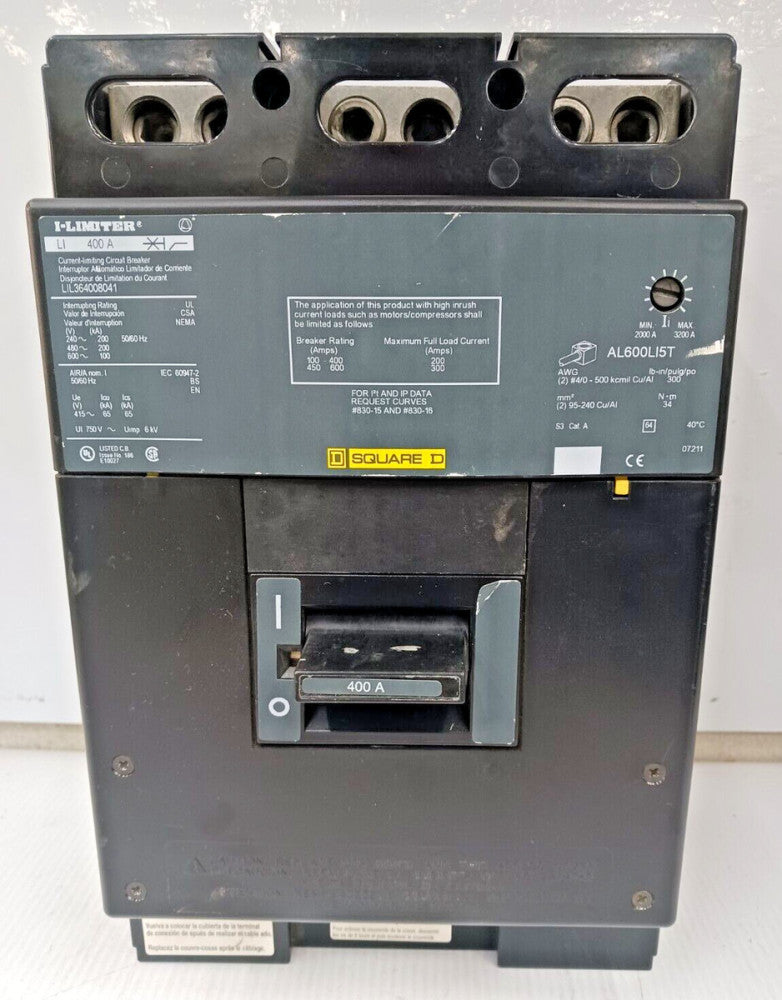 Square D I-Limiter 400 Amp Circuit Breaker 3 Pole 600 VAC 200kA LIL364008041