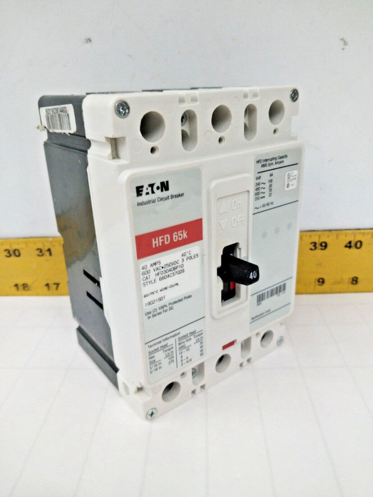 NEW EATON 40 AMP CIRCUIT BREAKER 600 VAC / 250 VDC 3 POLE  HFD3040BP10