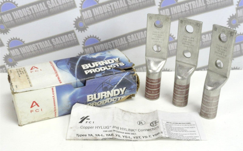 Burndy Products - Lot of 3 Brown Die Lugs 20 or 299 / 500 kcmil CU (NEW in BOX)