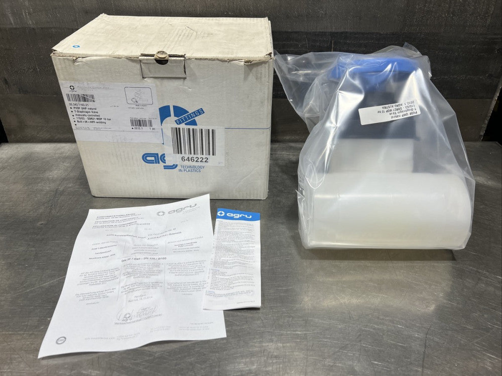 Agru T-Diaphragm Valve 35.343.1163.21 110/63-SDR21 MOP 10 Bar Nos Surplus