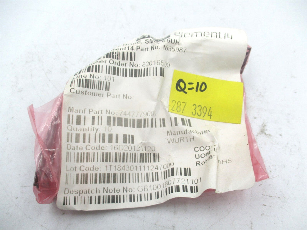 Wurth (7447779006) 6.8UH 2.91A 35MOHM 6.8 µH Shielded Drum Core - Lot of 10