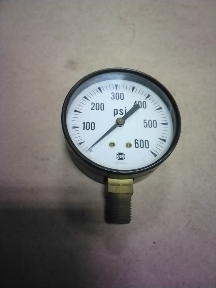 US Gauge Ametek 0-600 PSI Pressure Gauge 2 1/2 in Dial USA Bottom 1/2" Stem 