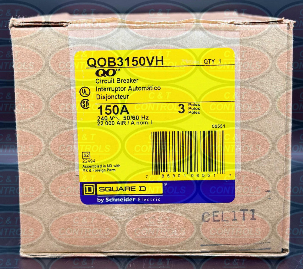 Square D QOB3150VH 3P 150A 22kA Bolt On Circuit Breaker New In Box USA Stock