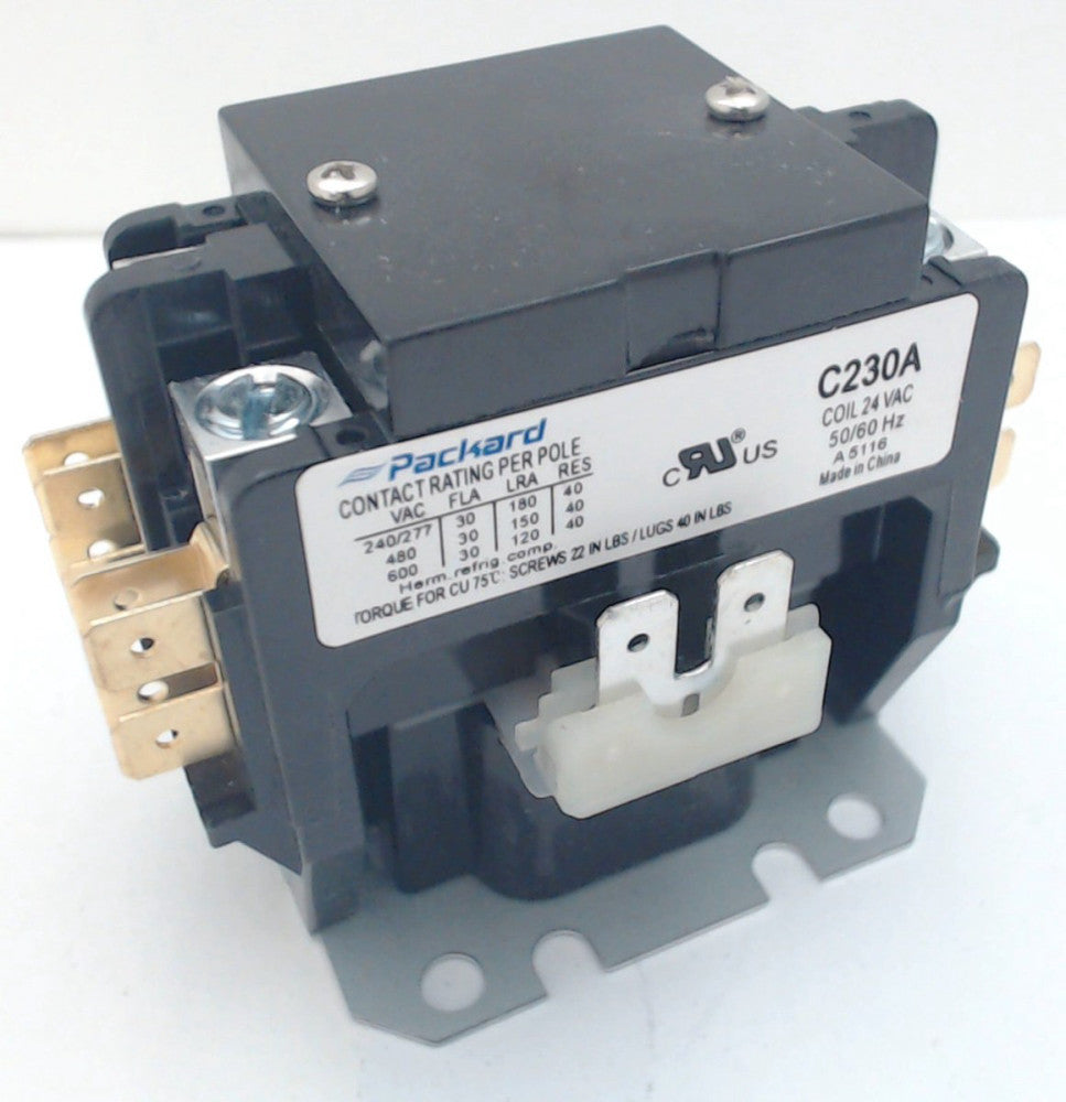 Packard Definite Purpose Contactor, 2 Pole, 30 Amps, 24 Coil Voltage, C230A