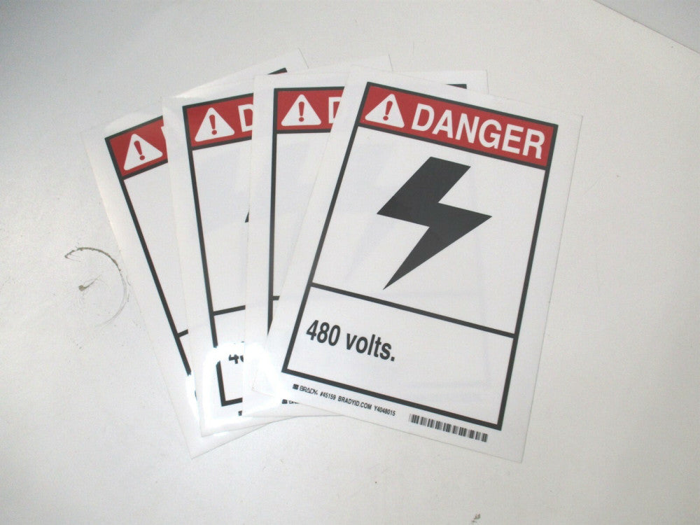 Brady (45159) 10" x 7" 480 Volts Black, Red Adhesive Surface Danger Sign - Qty 4