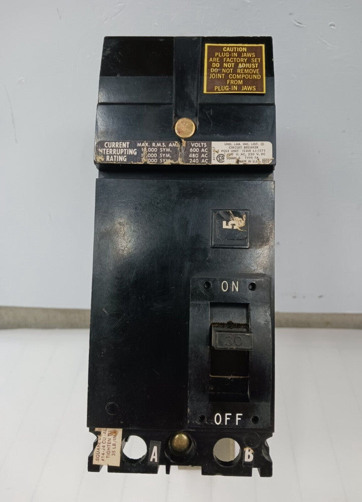 SQUARE D 30 AMP CIRCUIT BREAKER 2 POLE 600 VAC  FA-26030-AB