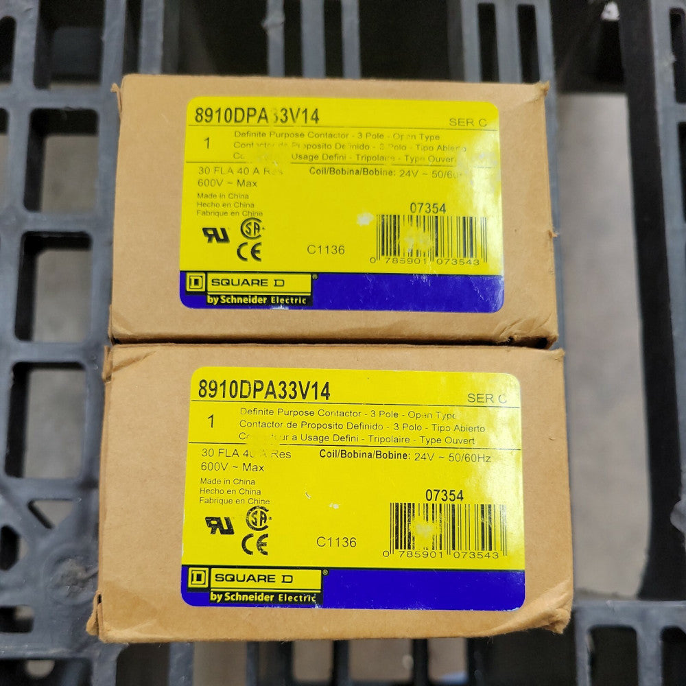 1 Square D 8910DPA33V14 3 Pole 30 AMP 24 V Definite Purpose Contactor BRAND NEW