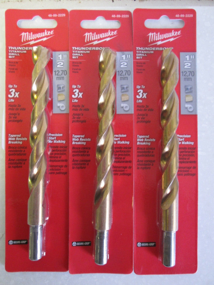 Milwaukee (48-89-2229) 1/2" x 3/8" Thunderbolt Titanium Drill Bit - Lot of 3