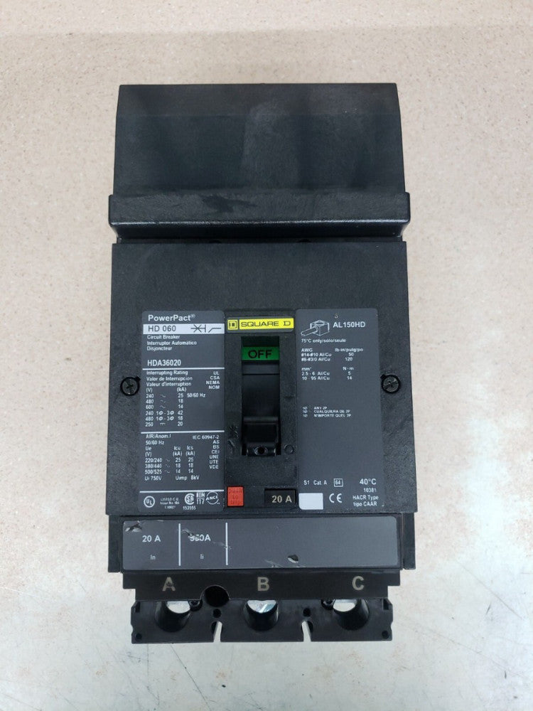 New Old Stock! Square D HDA36020 20A 600V 