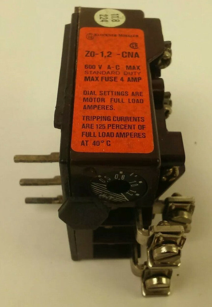 KLOCKNER MOELLER Z0-1,2-CNA OVERLOAD RELAY 600V 4A  3PH 2WIRE 