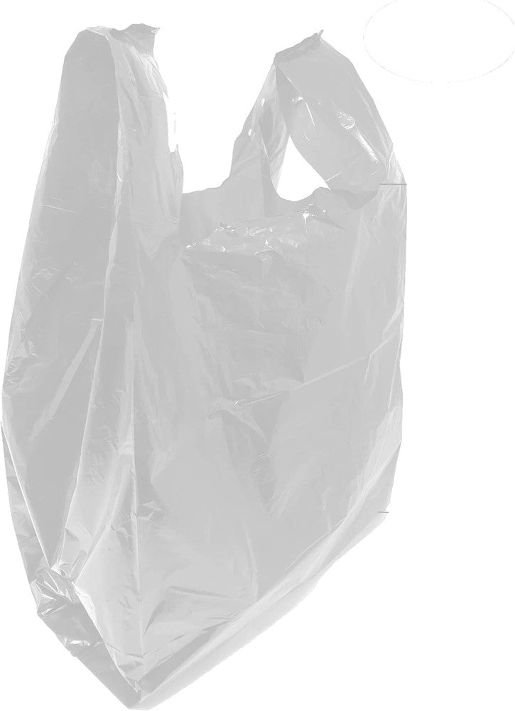 Grocery Shopping Plastic T-shirt Bags Plain 12" x 7" x 21" (White, 150) White 