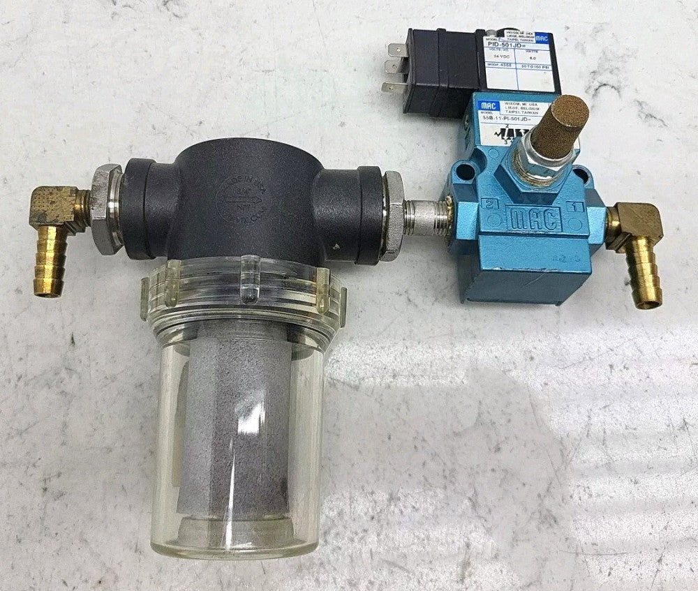 Mac Valves 55B-11-PI-501JD Solenoid Valve PID-501JD With Ron-Vik Inline Strainer