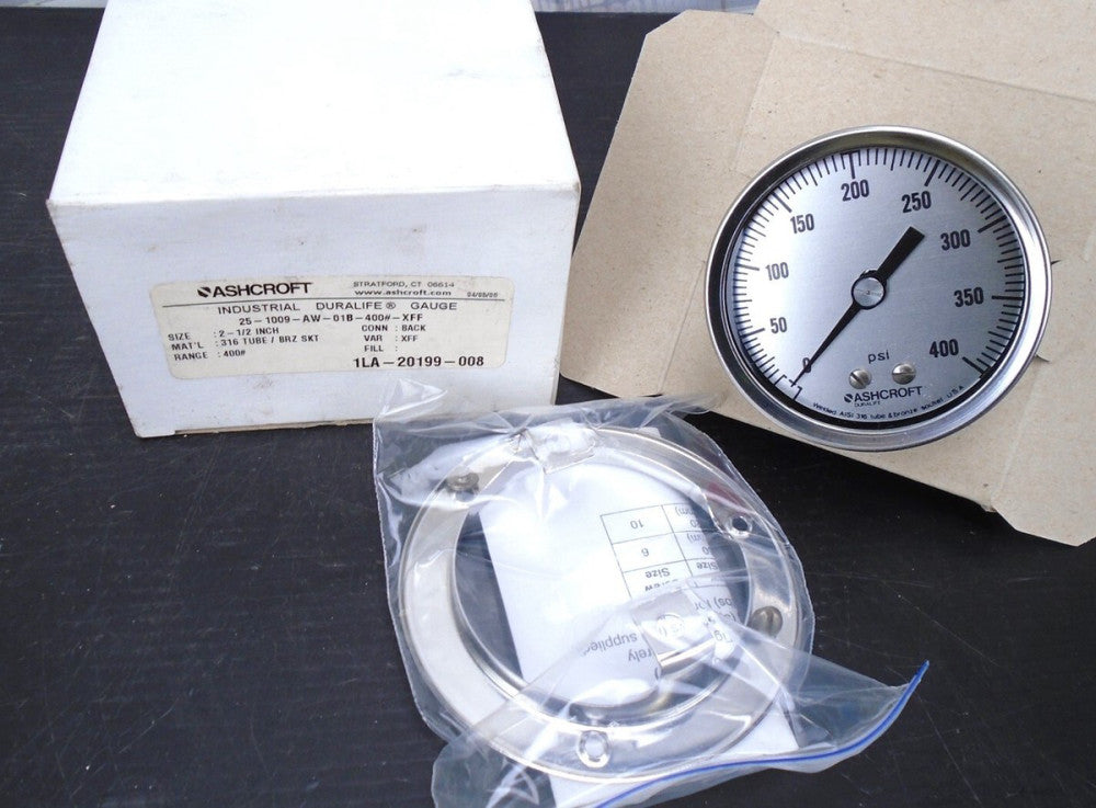 ASHCROFT - 25-1009AW-01B-400#-XFF - 2.5" DURALIFE GAUGE - 1/8" NPT Back (NEW)