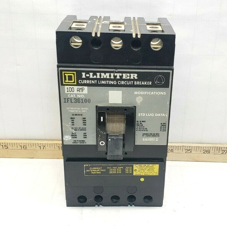 SQUARE D 100 AMP I-LIMITER CIRCUIT BREAKER 600 VAC 3 POLE 50/60 HZ  IFL36100