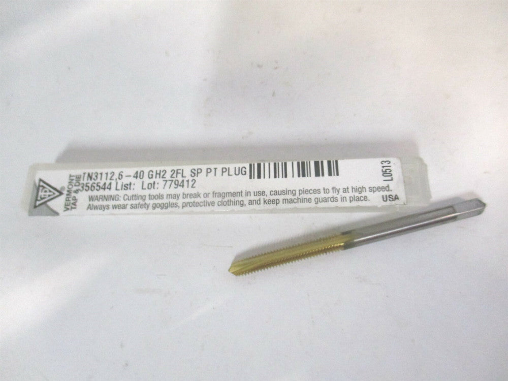 Vermont (356544) #6-40 UNF 2/2B/3B 2 Flute TiN Finish HSS Spiral Point Tap 