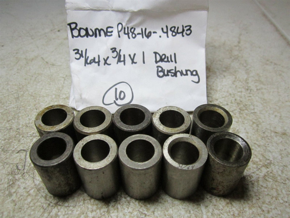 Boneham Metal P48-16-0.4843 31/64 x 3/4 x 1 Diameter Drill Bushing - Pack of 10